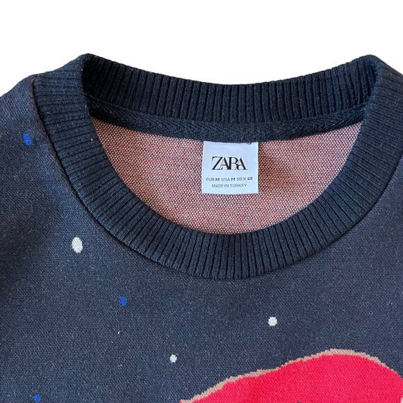 ZARA Men's Ski Sweater Medium Knit Navy Blue Polka Dot Streetwear 4087/401 - Picture 4 of 13